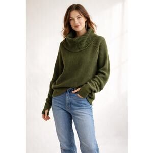 Knit Granola Girl Small Forest Green Cowl Neck Sweater Thumbhole Cozycore